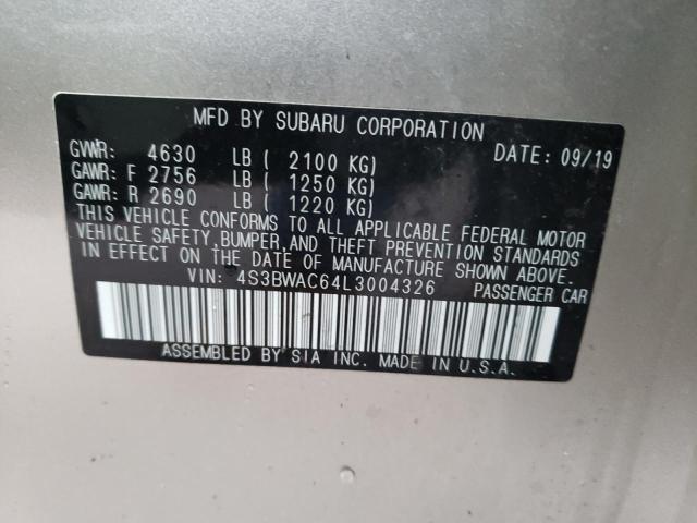 2020 SUBARU LEGACY PRE 4S3BWAC64L3004326