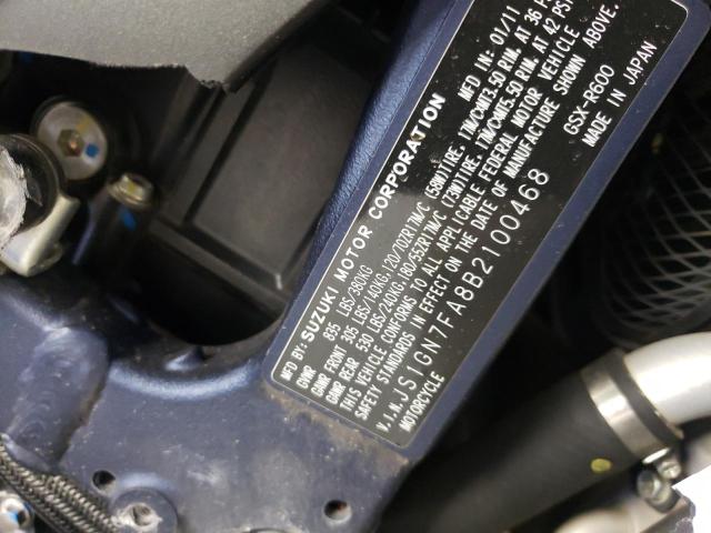 2011 SUZUKI GSX-R600 JS1GN7FA8B2100468