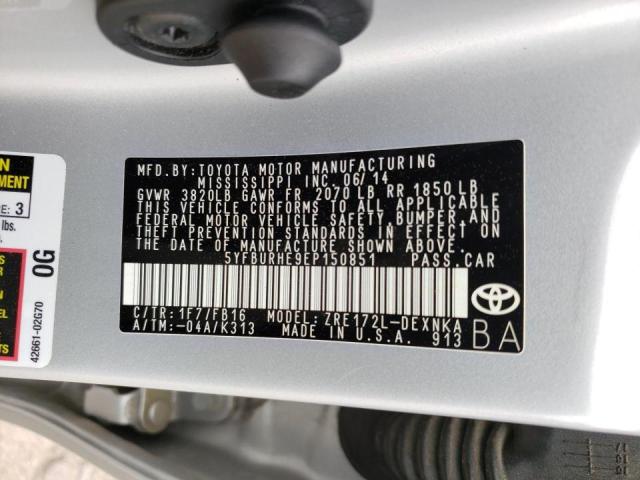 5YFBURHE9EP150851 Toyota Corolla L 2014. Фото: 9