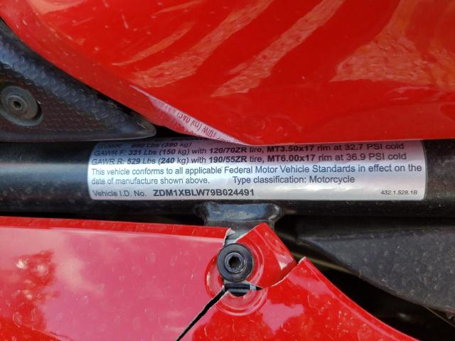 2009 DUCATI 1198 BASE ZDM1XBLW79B024491