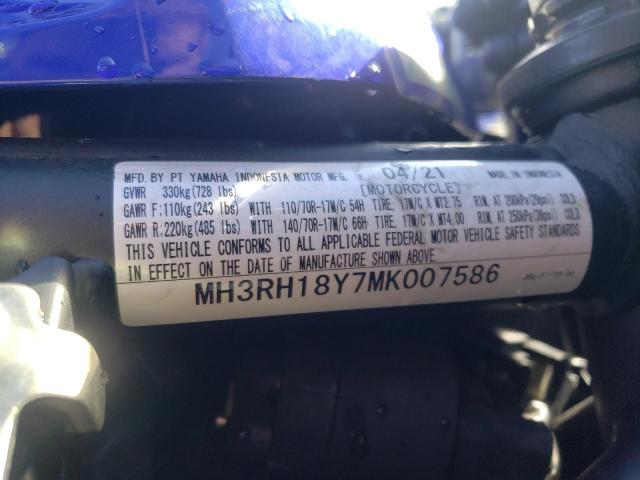 2021 YAMAHA YZFR3 A MH3RH18Y7MK007586