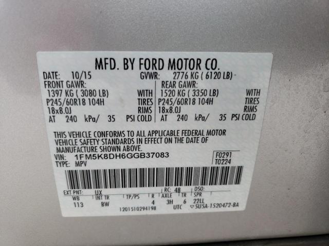 1FM5K8DH6GGB37083 Ford Explorer X 2016. Фото: 9
