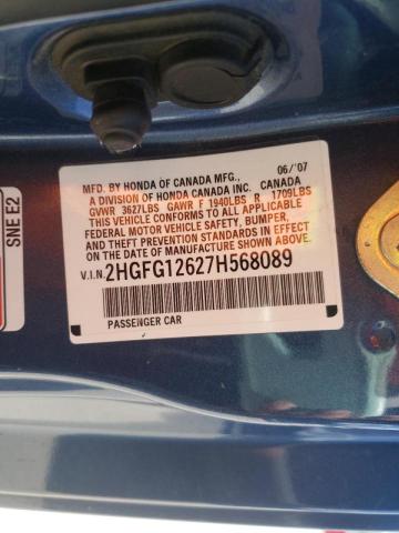 2HGFG12627H568089 Honda Civic Lx 2007. Фото: 9