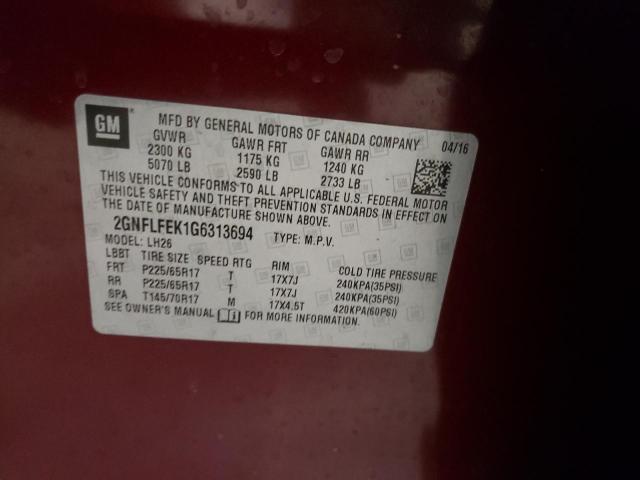 2016 CHEVROLET EQUINOX LT 2GNFLFEK1G6313694