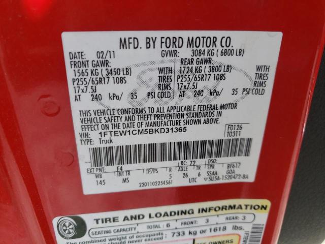 1FTEW1CM5BKD31365 Ford F150 Super 2011. Фото: 9