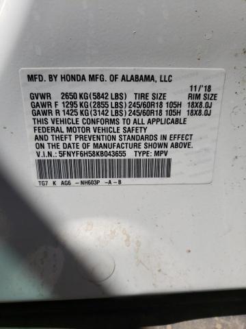 5FNYF6H58KB043655 Honda Pilot Exl 2019. Фото: 9