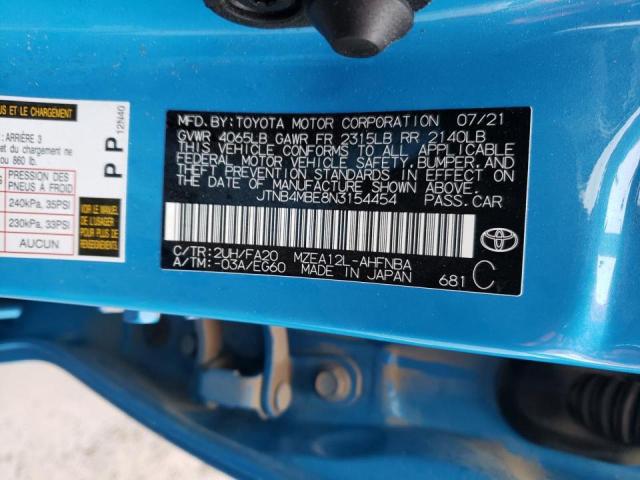 2022 TOYOTA COROLLA SE JTNB4MBE8N3154454