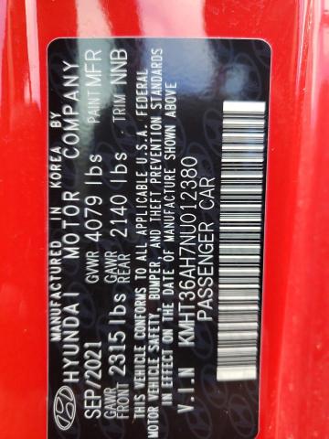 2022 HYUNDAI VELOSTER N KMHT36AH7NU012380