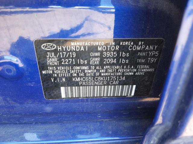 2019 HYUNDAI IONIQ BLUE - KMHC65LC8KU175134