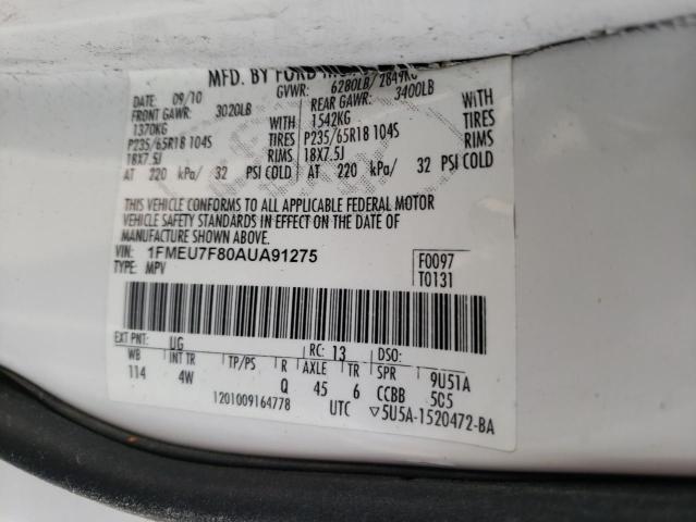 1FMEU7F80AUA91275 Ford Explorer L 2010. Фото: 9