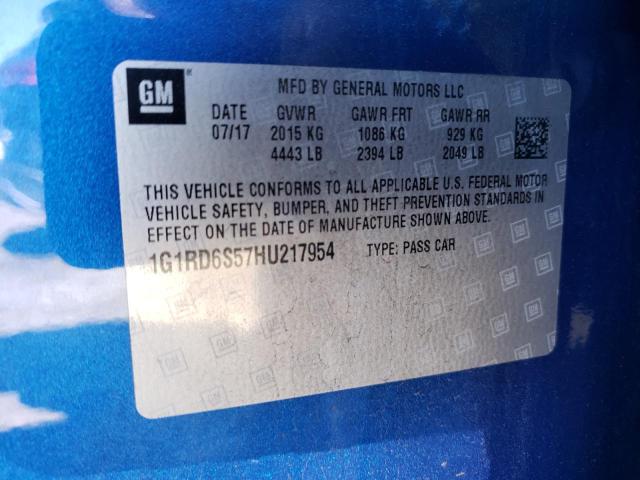 2017 CHEVROLET VOLT PREMI 1G1RD6S57HU217954