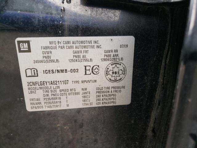 2CNFLGEY1A6211107 Chevrolet Equinox Lt 2010. Фото: 9