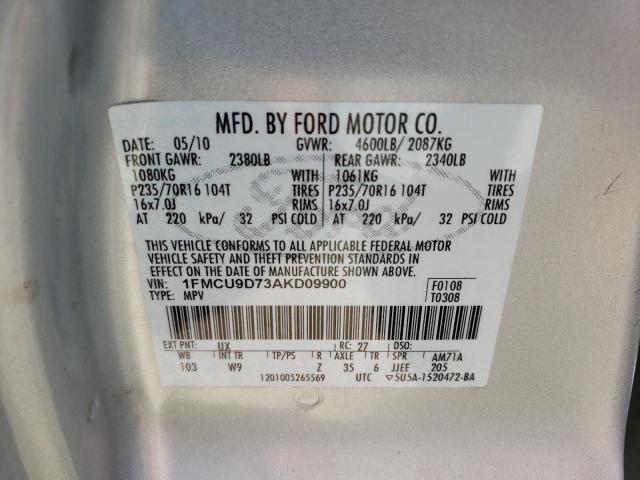 1FMCU9D73AKD09900 Ford Escape Xlt 2010. Фото: 9