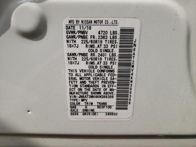 JN8AT2MV4KW389386 Nissan Rogue S 2019. Фото: 9