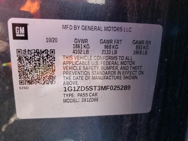1G1ZD5ST3MF025289 Chevrolet Malibu Lt 2021. Фото: 9