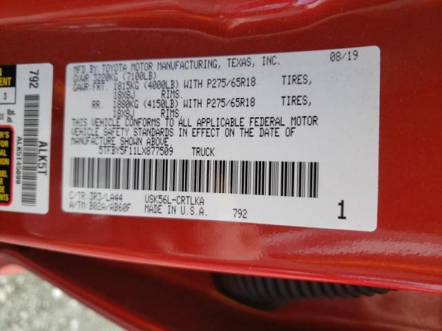 2020 TOYOTA TUNDRA DOU 5TFBY5F11LX877509