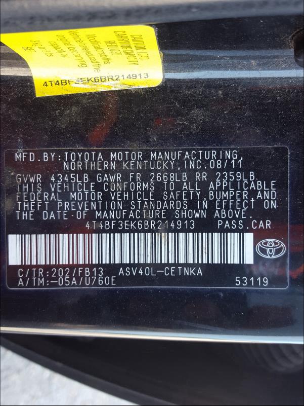 2011 TOYOTA CAMRY 4T4BF3EK6BR214913