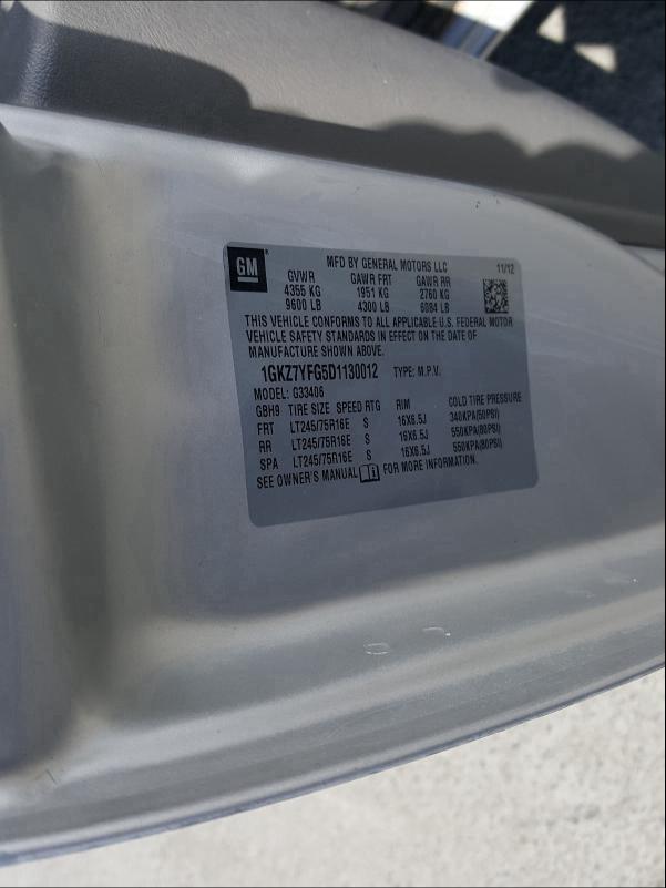 2013 GMC SAVANA G35 1GKZ7YFG5D1130012