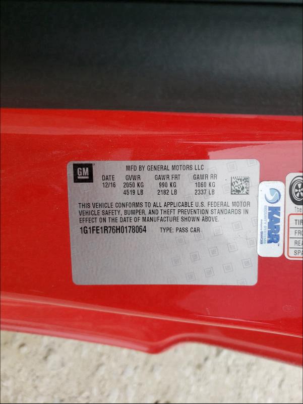 2017 CHEVROLET CAMARO SS 1G1FE1R76H0178064