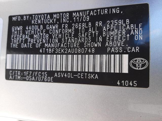4T1BF3EK2AU080748 Toyota Camry Base 2010. Фото: 9