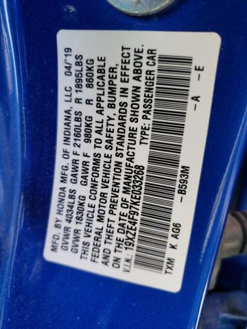 2019 HONDA INSIGHT TO 19XZE4F97KE033268