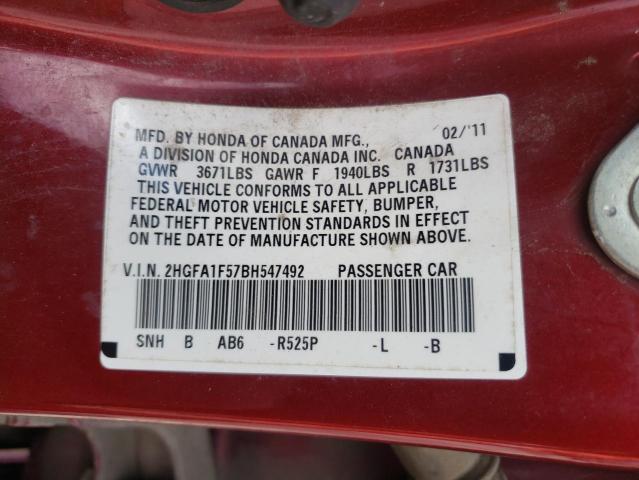 2HGFA1F57BH547492 Honda Civic Lx 2011. Фото: 9
