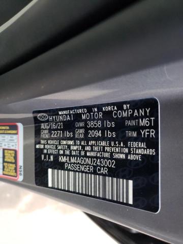 KMHLM4AG0NU243002 Hyundai Elantra Se 2022. Фото: 9