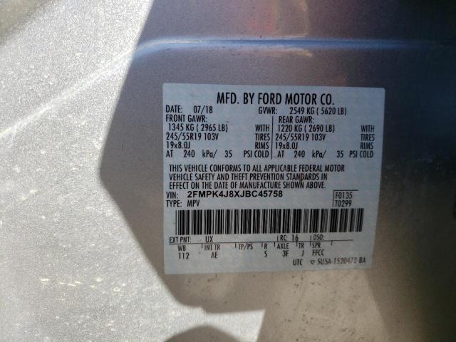 2FMPK4J8XJBC45758 Ford Edge Sel 2018. Фото: 9