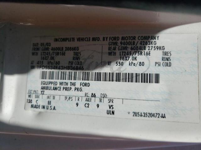 2003 FORD E350 1FDSS34F43HB36846
