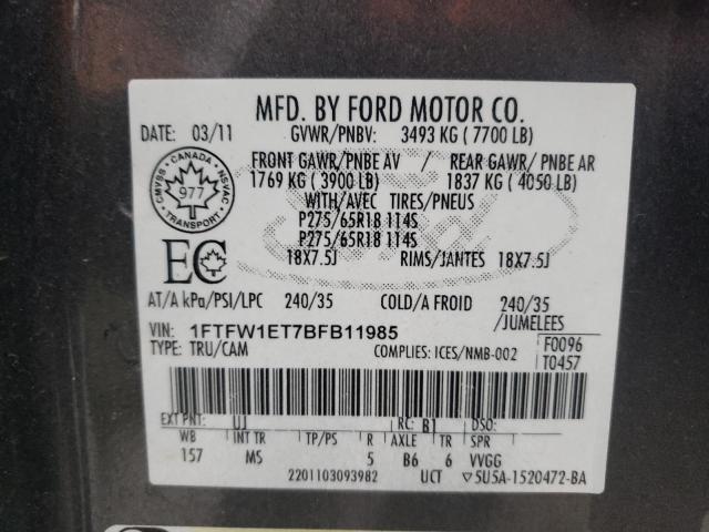 1FTFW1ET7BFB11985 Ford F150 Super 2011. Фото: 9