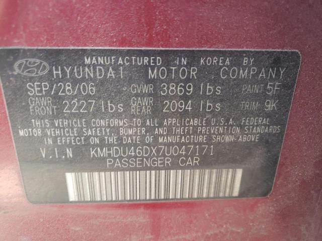 KMHDU46DX7U047171 Hyundai Elantra Gl 2007. Фото: 9