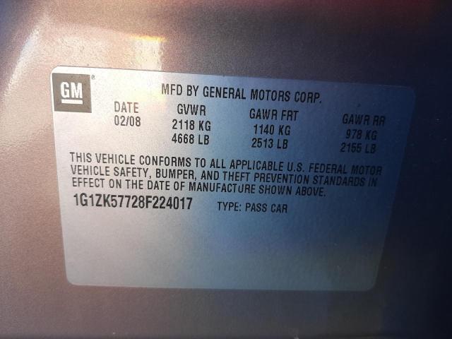 1G1ZK57728F224017 Chevrolet Malibu Ltz 2008. Фото: 9