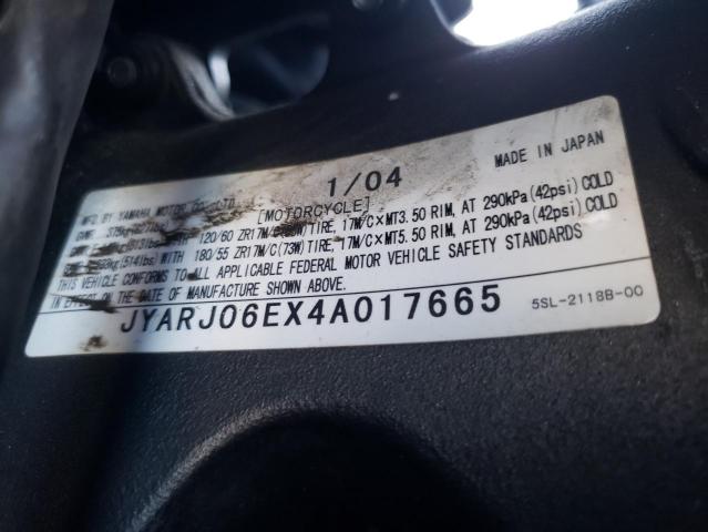 2004 YAMAHA YZFR6 L JYARJ06EX4A017665