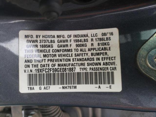 19XFC2F59GE081887 Honda Civic Lx 2016. Фото: 9