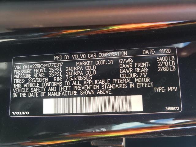2021 VOLVO XC60 T6 MO YV4A22RK3M1770317