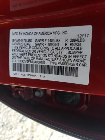 1HGCV2F55JA006189 Honda Accord Exl 2018. Фото: 9