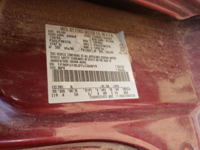 VIN: 1FMPU18L0YLC06819 Auction: COPART Lot: 60128792 Location: TX - AMARILLO 1FMPU18L0YLC06819 FORD EXPEDITION 2000 WHITE Photo 10