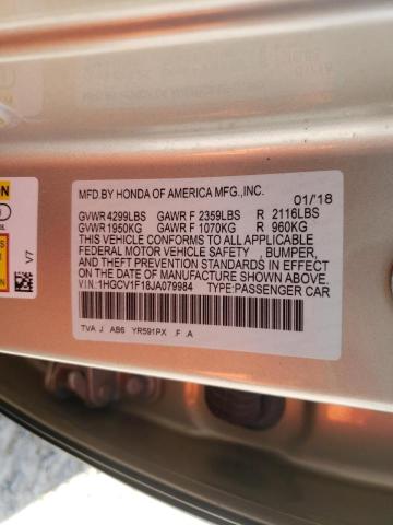 1HGCV1F18JA079984 Honda Accord Lx 2018. Фото: 9