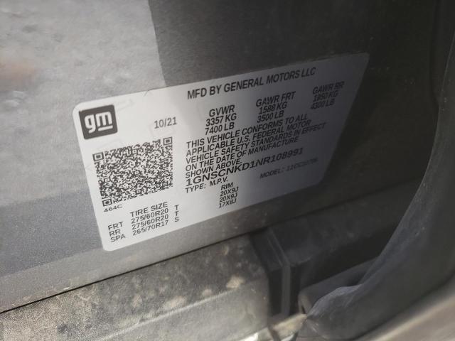 2022 CHEVROLET TAHOE 1GNSCNKD1NR108991