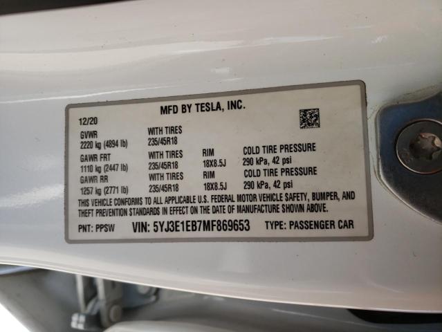 5YJ3E1EB7MF869653 Tesla Model 3 2021. Фото: 9
