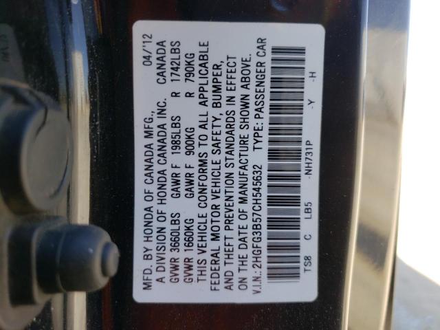 2HGFG3B57CH545632 Honda Civic Lx 2012. Фото: 9
