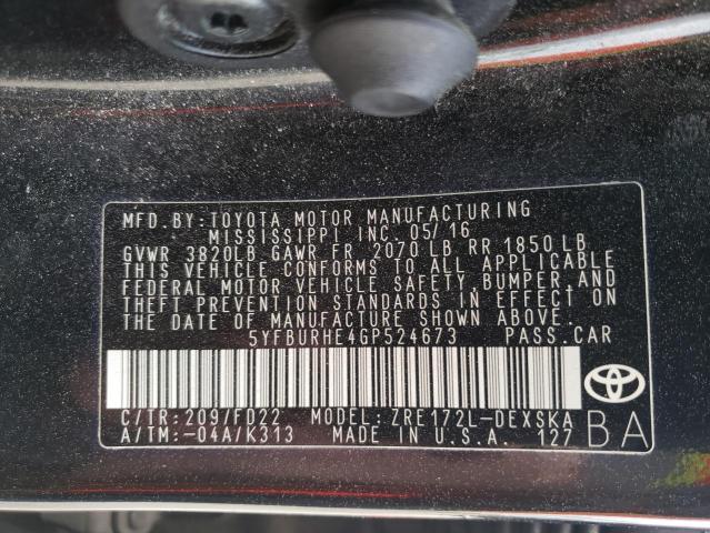 2016 TOYOTA COROLLA L 5YFBURHE4GP524673