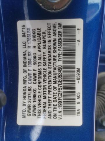 2016 HONDA CIVIC LX 19XFC2F57GE053490