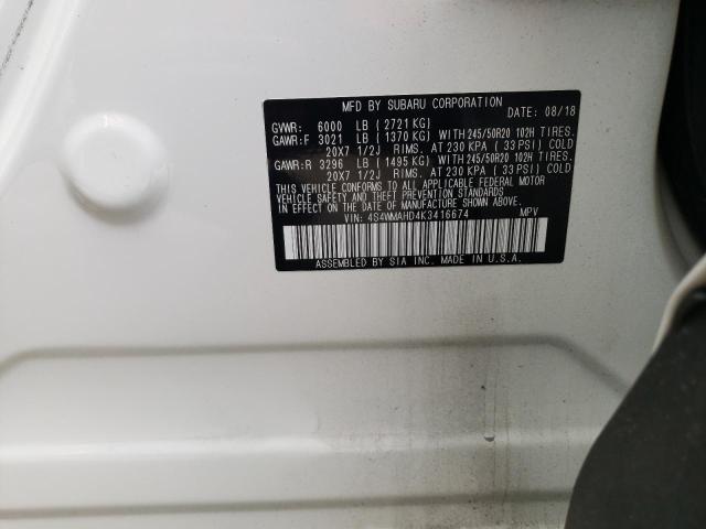 2019 SUBARU ASCENT PRE 4S4WMAHD4K3416674