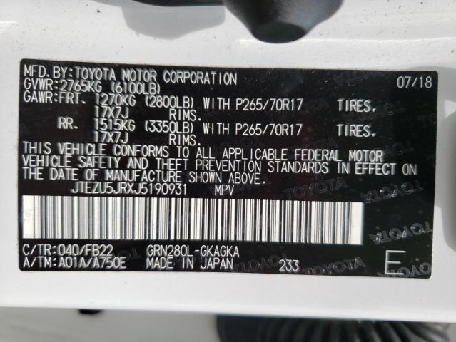 2018 TOYOTA 4RUNNER SR JTEZU5JRXJ5190931