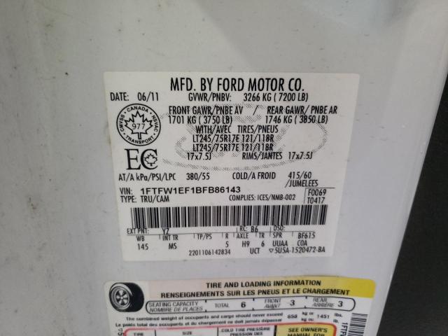 1FTFW1EF1BFB86143 Ford F150 Super 2011. Фото: 9