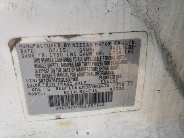 2016 NISSAN VERSA S 3N1CN7AP2GL807168