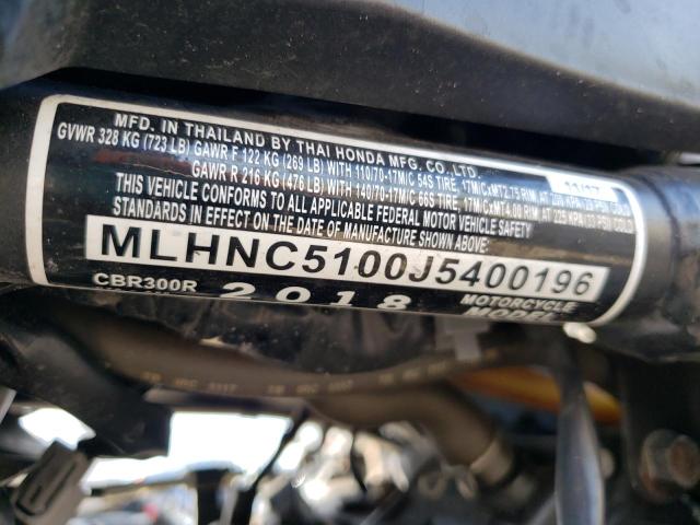 2018 HONDA CBR300 R MLHNC5100J5400196