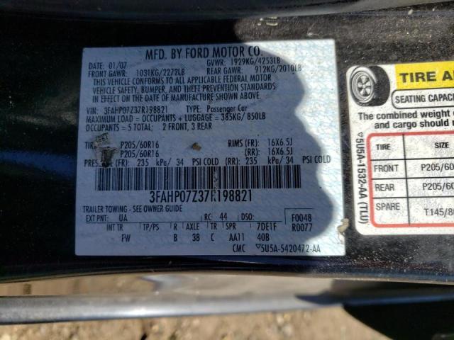 3FAHP07Z37R198821 Ford Fusion Se 2007. Фото: 9