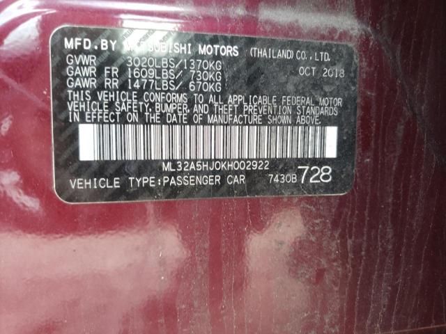 2019 MITSUBISHI MIRAGE LE ML32A5HJ0KH002922